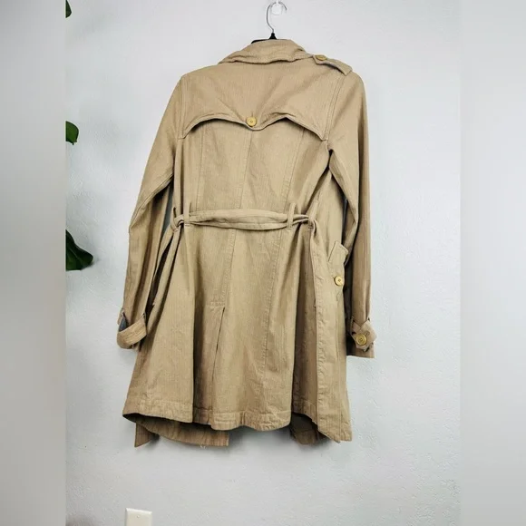 Free People We The Free RuggedDouble Breasted Plaid Linned Tan Trench Coat